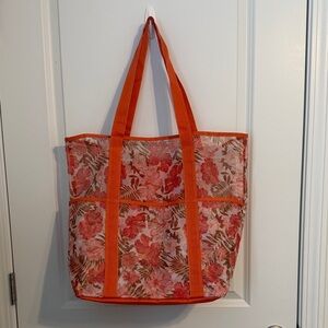 Floral Tote Bag with Orange Straps
